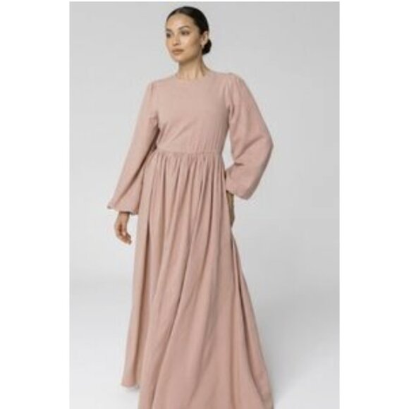 Veiled Dresses & Skirts - VEILED NEW YORK Balloon Sleeve Maxi Modest Dress Blush Medium Tall Wedding Abaya